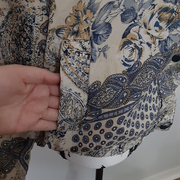 Vintage 80s 100% Silk Bomber Jacket Shoulder Pads Blue Windbreaker Women L Retro - Picture 6 of 12